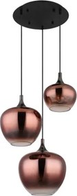 Globo 15548-3HG Függeszték fekete matt fém, fekete-króm fém, réz színű/átlátszó színátmenetes üveg búra, fekete textil kábel, ø: 480mm, M: 1200mm, búrák átmérője: 1 x 18, 24, 29 cm, 3x E27 40W 230V izzók nélkül