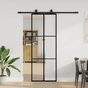Fekete ESG üveg tolóajtó fémszerelvény-szettel 76x205 cm