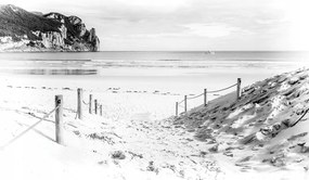 Fotótapéta Fekete-fehér tengerpart Tenger sziklák Pihenés otthon 208x146 +ragasztó