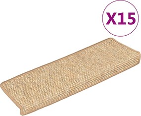 vidaXL 15 db világosbarna, téglalap alakú szélű lépcsőszőnyeg 65 x 21 x 4 cm