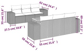 7 részes bézs polyrattan kerti ülőgarnitúra párnákkal