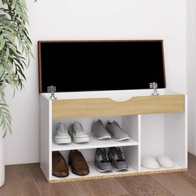 Fehér-sonoma forgácslap cipőtároló pad párnával 80 x 30 x 47 cm