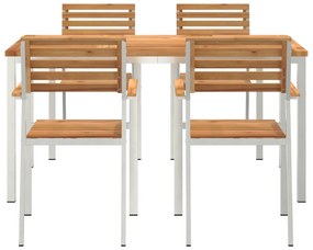 5 részes Kerti étkező garnitúra Tömör fából, Kültéri étkező asztal 150x90x75 cm Tömör fából, Összecsukható kerti székek 4 db Tömör fából és acélból
