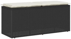 Fekete polyrattan kerti pad párnával 110x40x44 cm