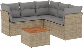 vidaXL 6 részes bézs polyrattan kerti ülőgarnitúra párnával