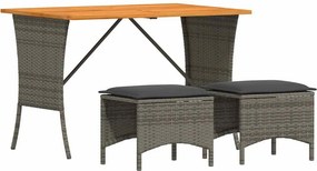 vidaXL 3 részes szürke polyrattan kerti étkezőgarnitúra párnával