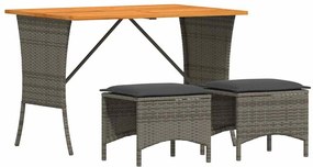 vidaXL 3 részes szürke polyrattan kerti étkezőgarnitúra párnával