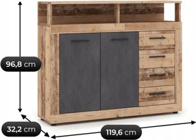 BLAGO MIDI A komód 119,6 cm natúr tölgy/fekete