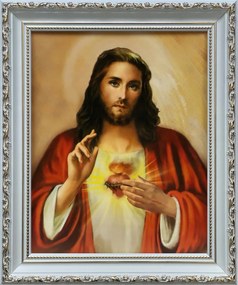 Vászonkép 31x26 Jézus Krisztus Jézus Szíve Fehér Díszített Keret