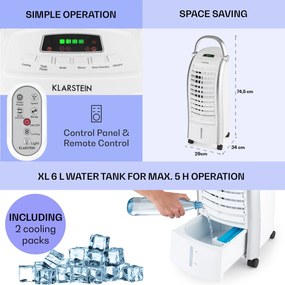 Klarstein Maxfresh, ventilátor, léghűtő, 4 v 1, 6L, 65W, távirányító, 2 x jégcsomag