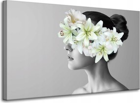 Vászonkép Fekete-fehér Nő Virágok 100x60 cm Ideális ajándék