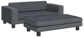 sötétszürke gyerek bársonykanapé lábzsámollyal 100x50x30 cm