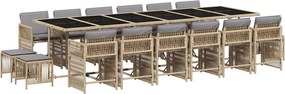 vidaXL 17részes vegyes bézs polyrattan kerti étkezőgarnitúra párnákkal