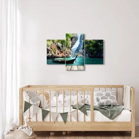 Kép - Víz mediterrán táj csónakkal (90x60 cm)