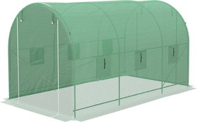 Outsunny Tunneles Üvegház 400x200x205 cm Kerti Üvegház Rolós Ajtóval és 6 Ablakkal, 140 g/m² PE Borítással, Fém Váz a Növények és Zöldségek Növesztésé