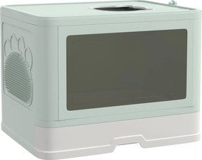 PawHut Fedett Macska Alomtálca Kivehető Tálcával és Lapáttal, 2 Ajtóval, Elülső Bejárat és Felső Kijárat 48.5x38x36.5 cm Világos Zöld és Fehér | Aosom