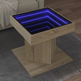 Sonoma tölgy szerelt fa dohányzóasztal LED-del 50 x 50 x 45 cm