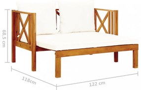 kétszemélyes tömör akácfa kerti pad párnákkal 122 cm