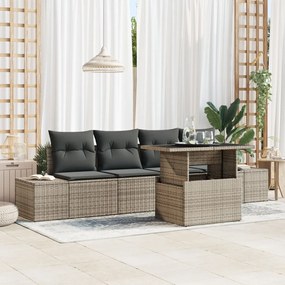 Kerti kanapészett 5 darabos Szürke Rattan, Poliészter