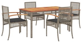 vidaXL 5 részes szürke polyrattan kerti étkezőgarnitúra párnával