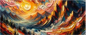 Kép - Hegyek, melyeket napfény ölel (120x50 cm)