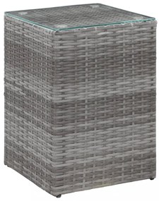3 db szürke polyrattan kisasztal üveg asztallappal