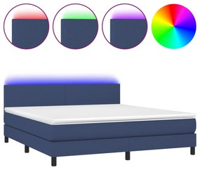 kék szövet rugós és LED-es ágy matraccal 160x200 cm