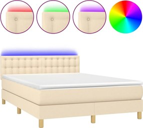 vidaXL krémszínű szövet rugós és LED-es ágy matraccal 140x200 cm