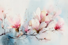 Fotótapéta Flizelina Akvarell Növények Virágok Bokor Magnólia 104x70,5 ragasztó