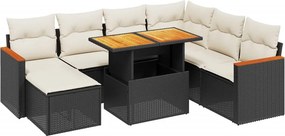 vidaXL 8 részes fekete polyrattan kerti ülőgarnitúra párnákkal