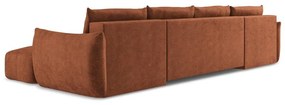 Terrakotta színű zsenília kinyitható sarokkanapé (U alakú) Leila – Makamii