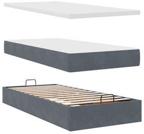 Ottomán ágykeret matraccal sötétszürke 90x200cm bársony