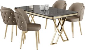 Rigel étkezőgarnitúra, fekete márvány-arany, 130 cm – TR240CHR2236