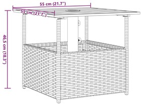 barna polyrattan kerti asztal napernyőlyukkal 55x55x46,5 cm
