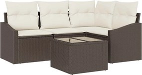 vidaXL Kanapé Szett párnával 5 pcs Barna polirattan