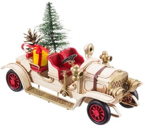 Nosztalgikus Fém autó karácsonyi dekoráció fehér