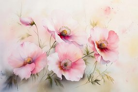 Canvas Vászonkép Akvarell Természet Rózsaszín Mezei Virágok Pipacsok 60x40