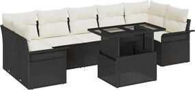 vidaXL Kerti Kanapé Szett párnával tárolóval 8 pcs Fekete Poli rattan