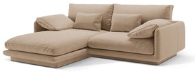 Bézs bársony sarokkanapé (bal oldali-heverő résszel) Torino – Micadoni