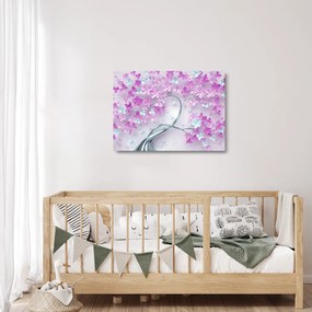 Virágok képe egy ezüst törzsön - absztrakt (üvegen) (70x50 cm)