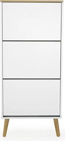 Dot fehér cipősszekrény tölgyfa dekorral, 3 billenős fiókkal - Tenzo