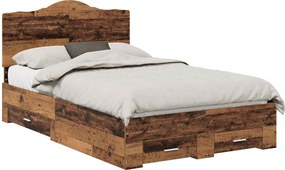 vidaXL Ágykeret fejtámlával fiókkal Öreg fa 120 x 190 cm Faanyag