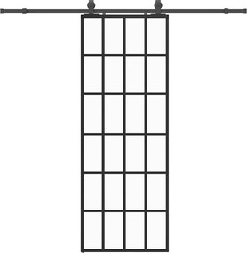 vidaXL fekete ESG üveg tolóajtó fémszerelvény-szettel 76x205 cm