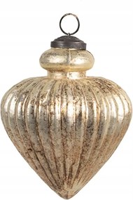 Arany színű, háromszög alakú üveg karácsonyi gömb, barna kopásokkal