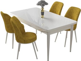 Nil étkezőgarnitúra, fehér-mustársárga, 110 cm