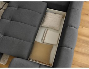 Sötétszürke kinyitható-tárolóhelyes sarokkanapé (bal oldali-L alakú) Fuji – Bobochic Paris