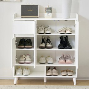 Komód tálalószekrény cipősszekrény Állítható polcok 99x35x90cm Fehér