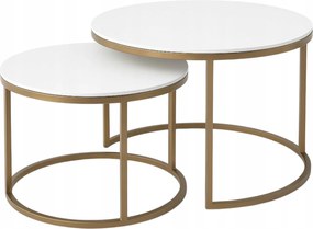 2 db-os dohányzóasztal szett Kerek Loft Industrial Fehér Soft Loft Gold