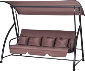 Outsunny Hollywood Hinta Kerti Hinta Pad 3 Személyes Állítható Tetővel, Lounger Funkcióval, Poliészter Barna 215 x 120 x 165 cm | Aosom