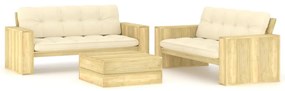 vidaXL 3 részes impregnált fenyőfa kerti társalgószett párnákkal